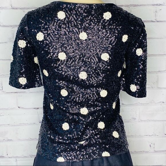J Crew Black Polka Dot Sequin Top - Picture 4 of 10